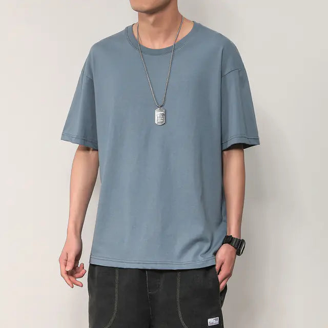 Men's Summer Short Sleeve Solid Color T-Shirt Outfit