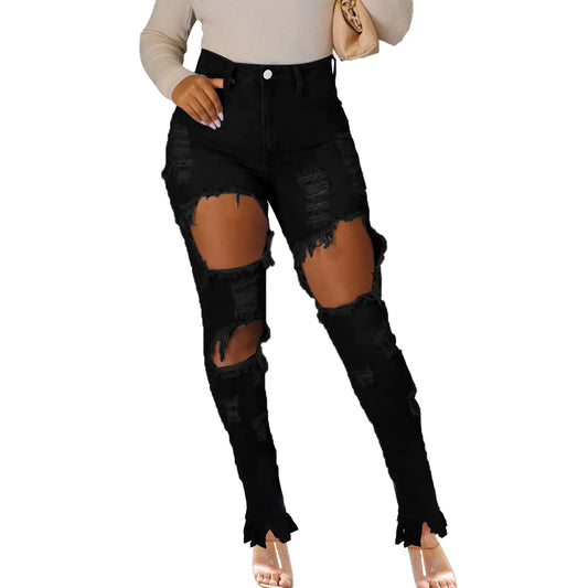 Black Ripped Slim Fit Skinny Jeans with Distressed Pockets