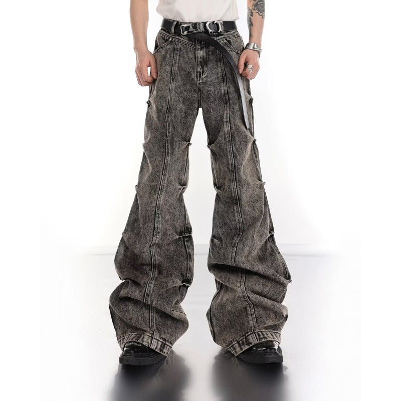 American Wide Leg Jeans Men's Loose High Waist Design Sense