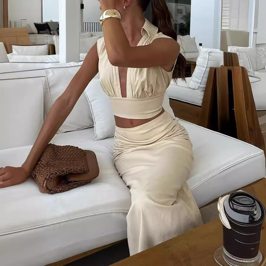 Sleeveless A-Line Skirt Set for Women Style Casual Resort Party Dress Suit