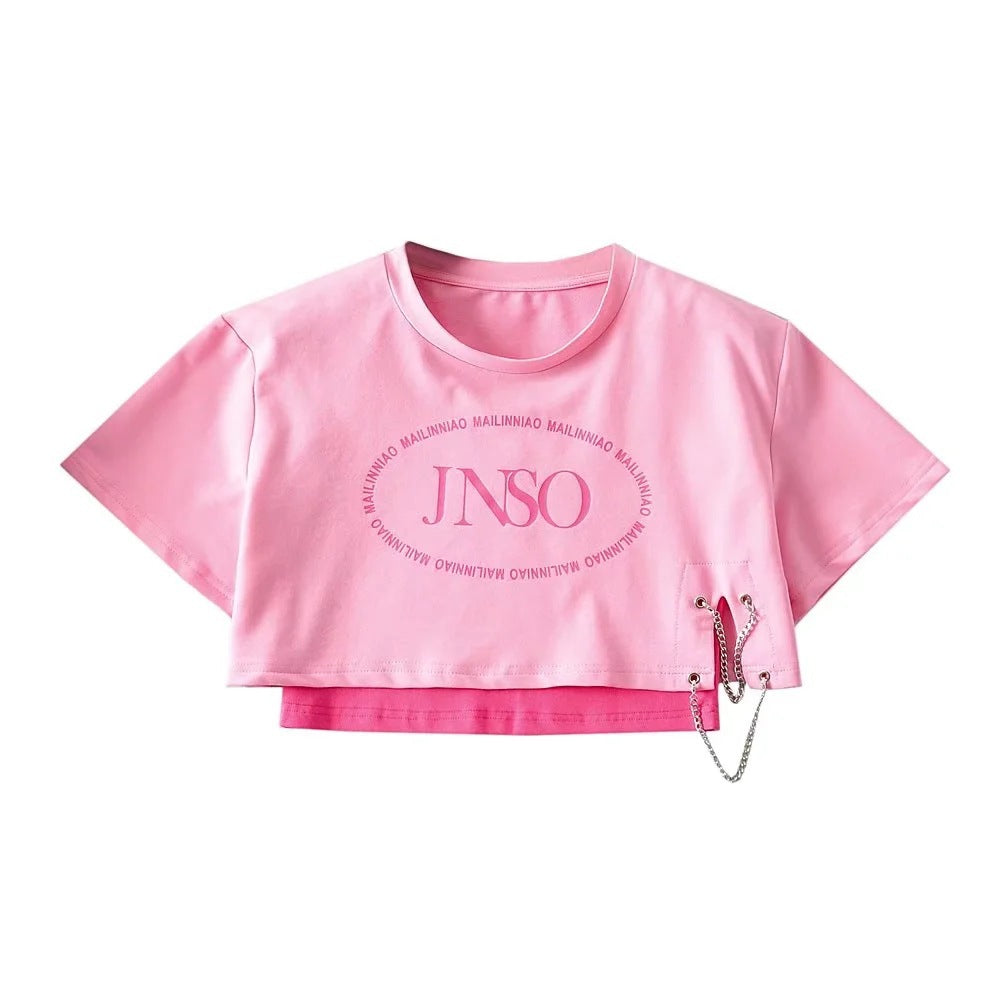 2-piece set of loose letter printed T-shirt