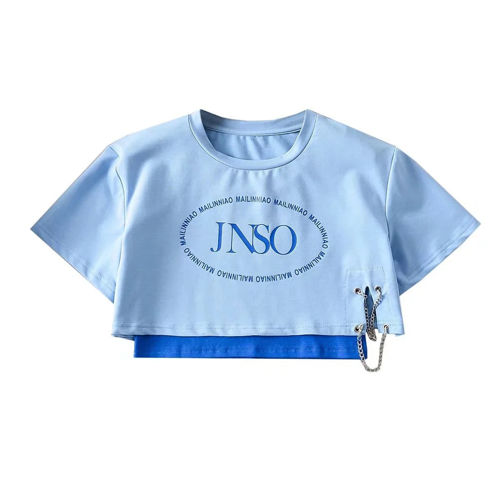 2-piece set of loose letter printed T-shirt