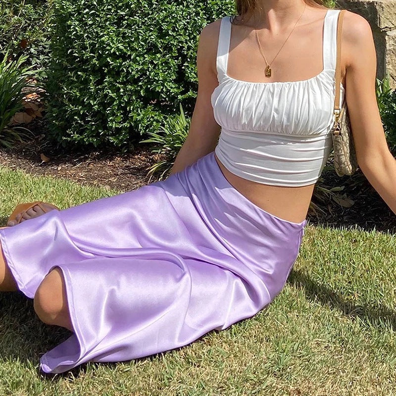 Fresh Strap Inner Wear Backless Pleated Fitted Crop Top and Skirt