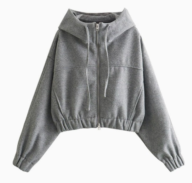 Fashionable Casual Hooded Zip-Up Sweatshirt Jacket + Shorts