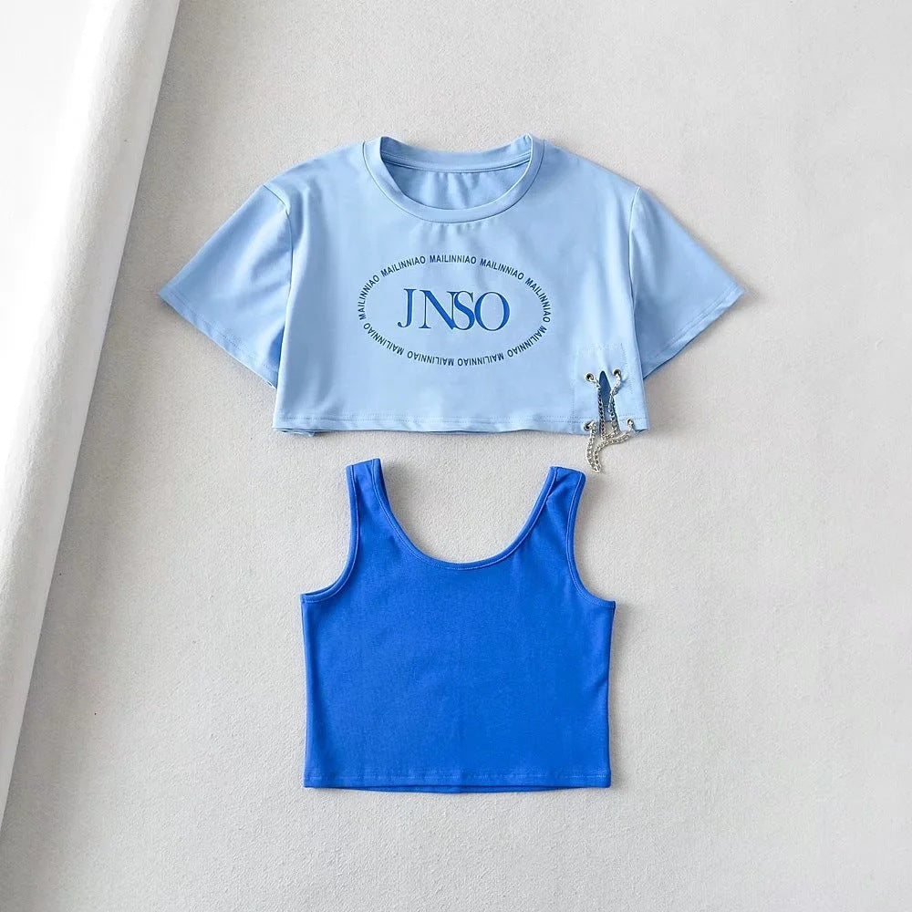 2-piece set of loose letter printed T-shirt