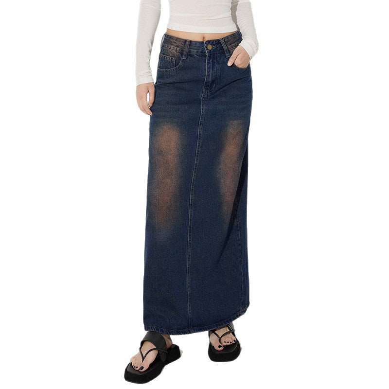 Sensational Versatile Personalized Denim Midi Skirt Women Spring  Slimming Heightening Denim Long Skirt