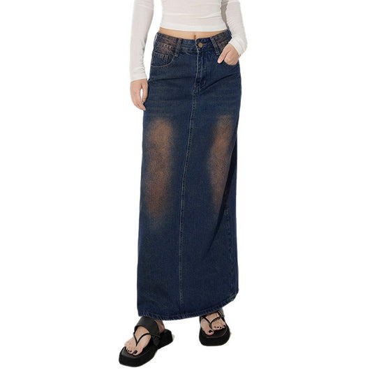 Sensational Versatile Personalized Denim Midi Skirt Women Spring  Slimming Heightening Denim Long Skirt