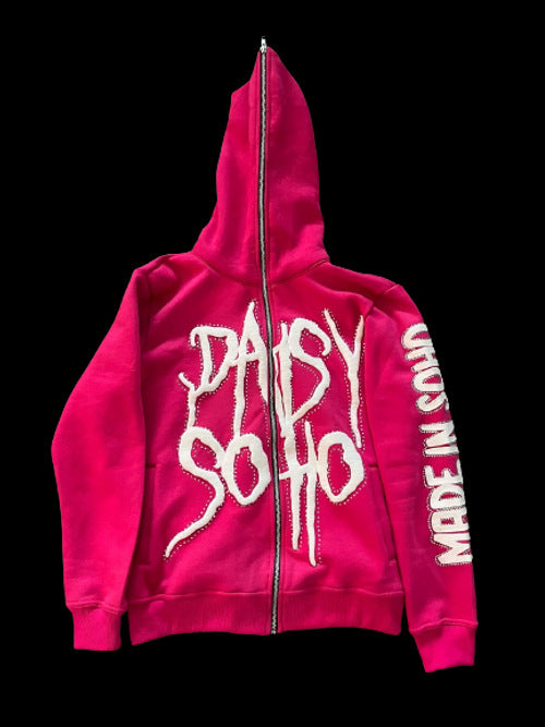Casual Street Letter Print Full Zip Hoodie Jacket