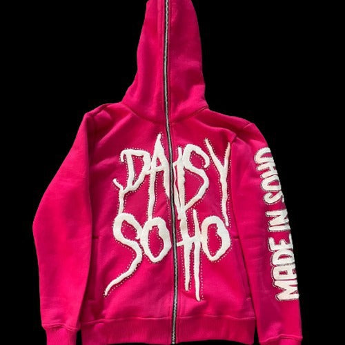 Casual Street Letter Print Full Zip Hoodie Jacket