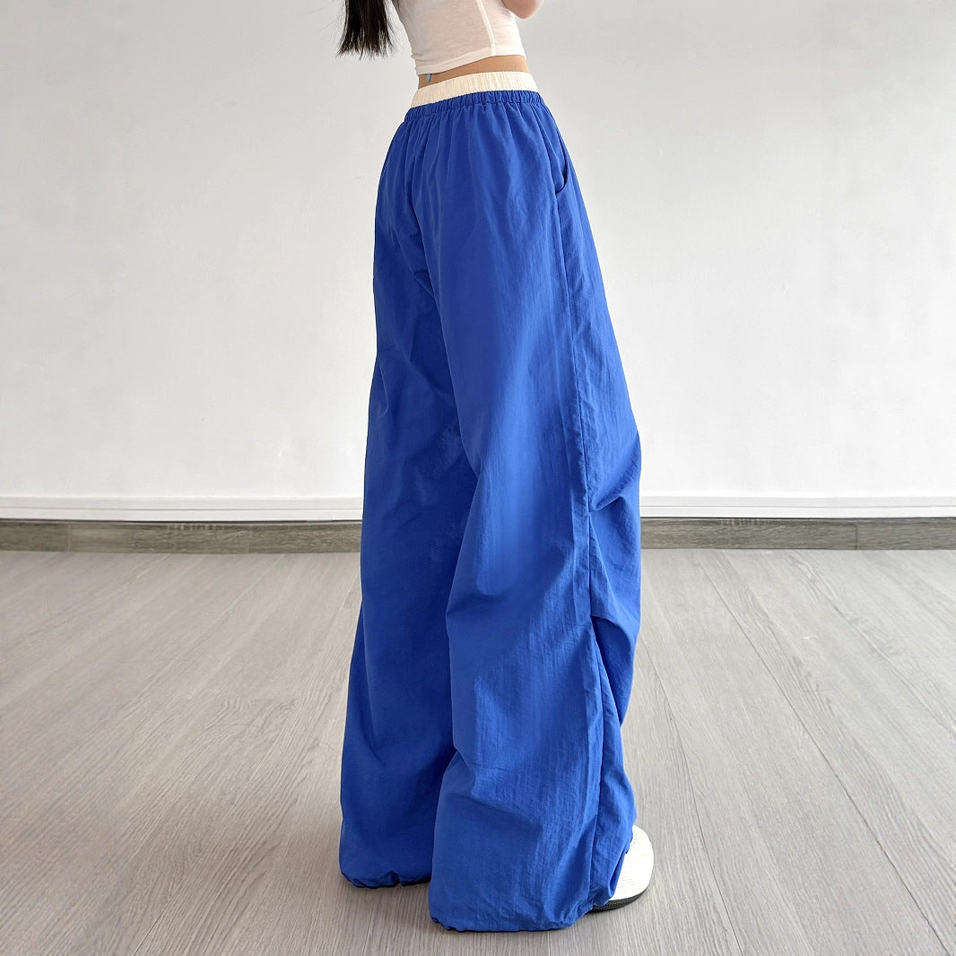 Sweet and Spicy Style Casual Three-Piece Set Lightweight Transparent T-Shirt + Color-Block Elastic Waist Loose Long Pants