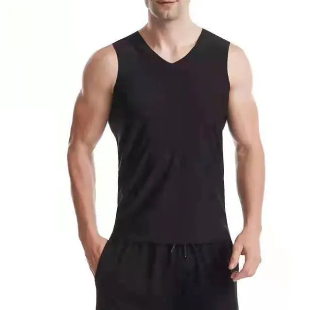 Men's V-Neck Quick-Dry Ice Silk Sleeveless T-Shirt
