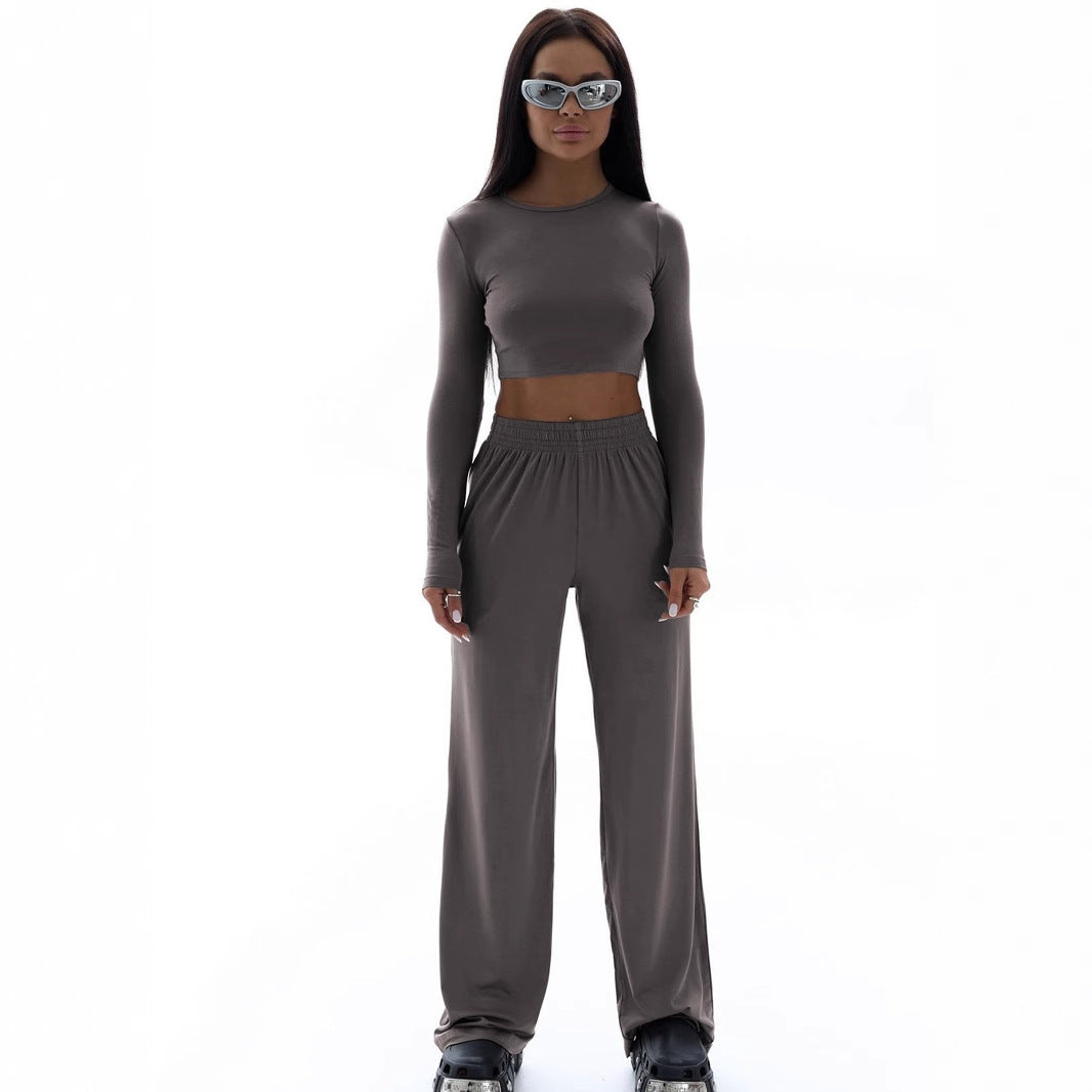 Crop Top T-Shirt with Tight Fit and Loose Two-Piece Set for Women