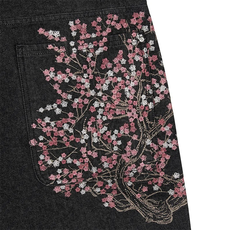 Retro Derschutze Embroidered Washed Denim Shorts High Street Three-Quarter Pants