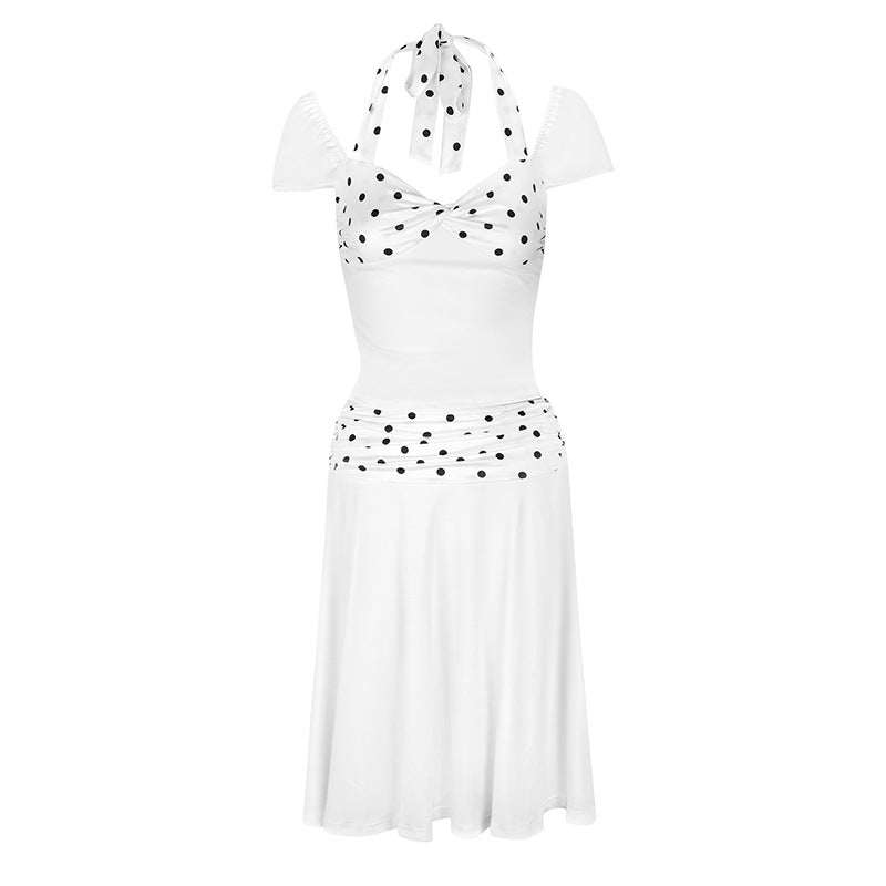 Sexy Fitted Printed Spliced Halter Top and Dress 2-Piece Set