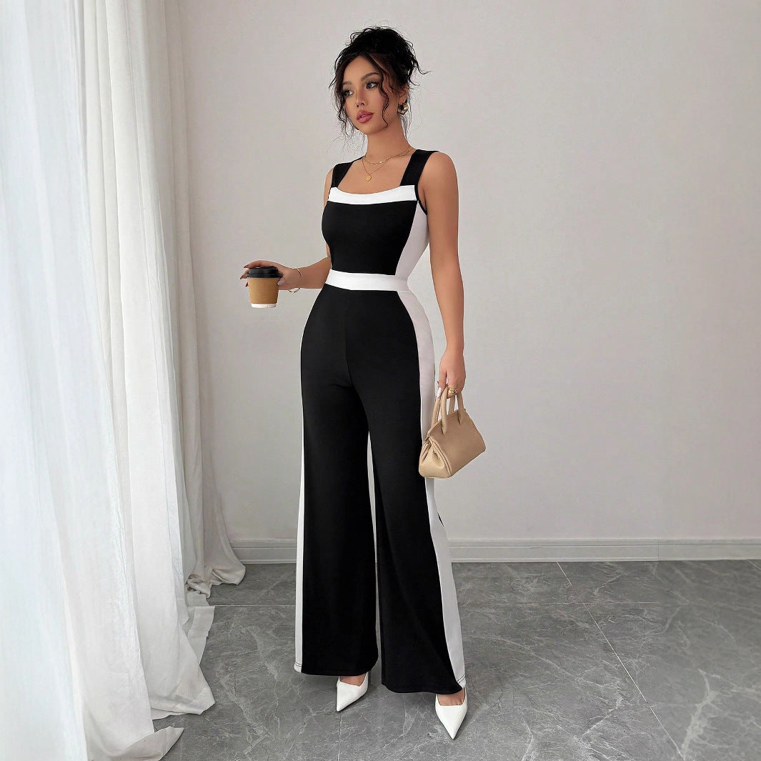 Color blocked sleeveless wide leg jumpsuit