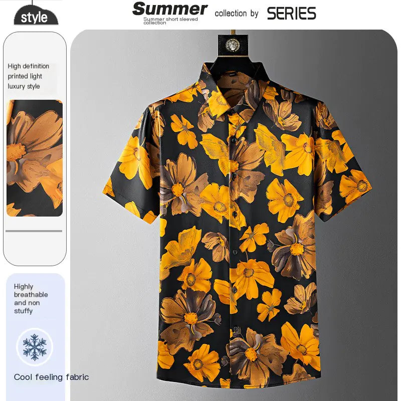 Men's Summer Slim Fit Short Sleeve Floral Shirt
