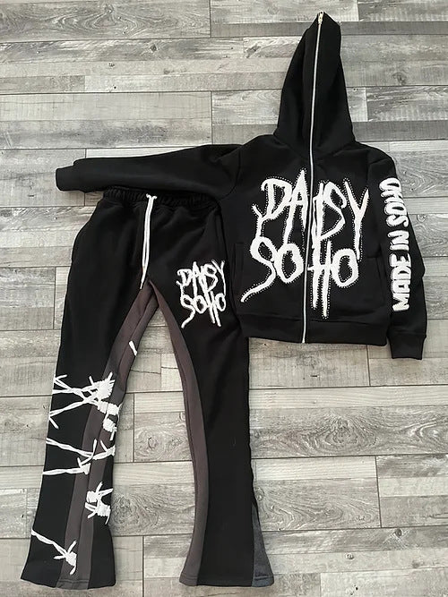 Casual Street Letter Print Full Zip Hoodie Jacket