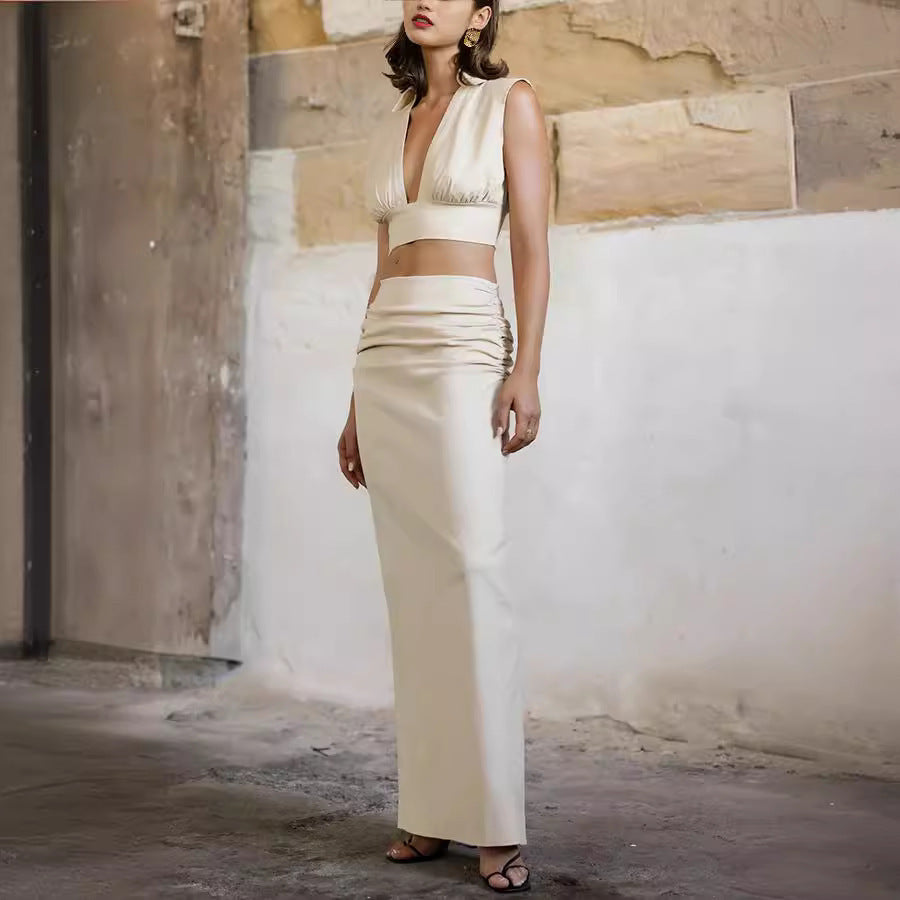 Sleeveless A-Line Skirt Set for Women Style Casual Resort Party Dress Suit