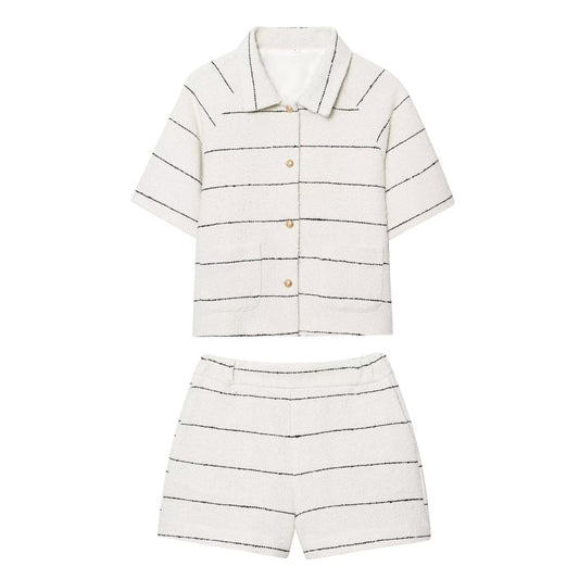 Women's Striped Coarse Spun Suit + Shorts Set