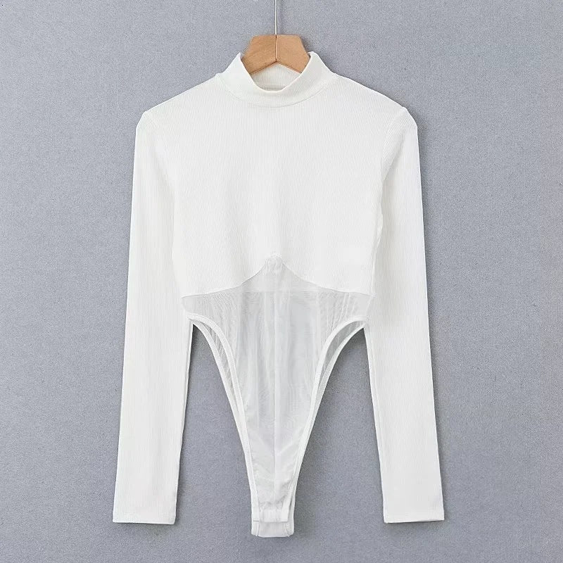 Mesh splicing umbilical jumpsuit