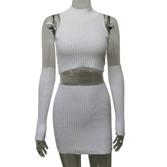 Women's Off-Navel Sleeveless Knit Bodycon Skirt Set