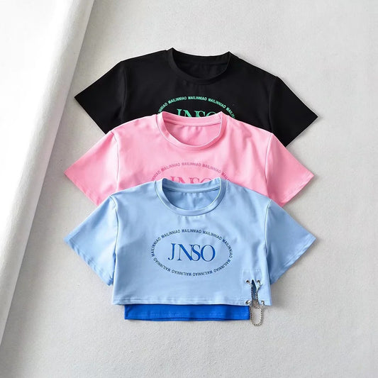 2-piece set of loose letter printed T-shirt