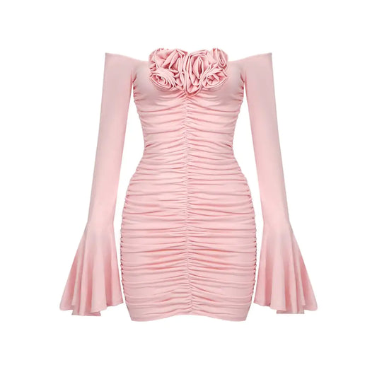 Bell Sleeve Floral Pleated Tube Top Dress Design