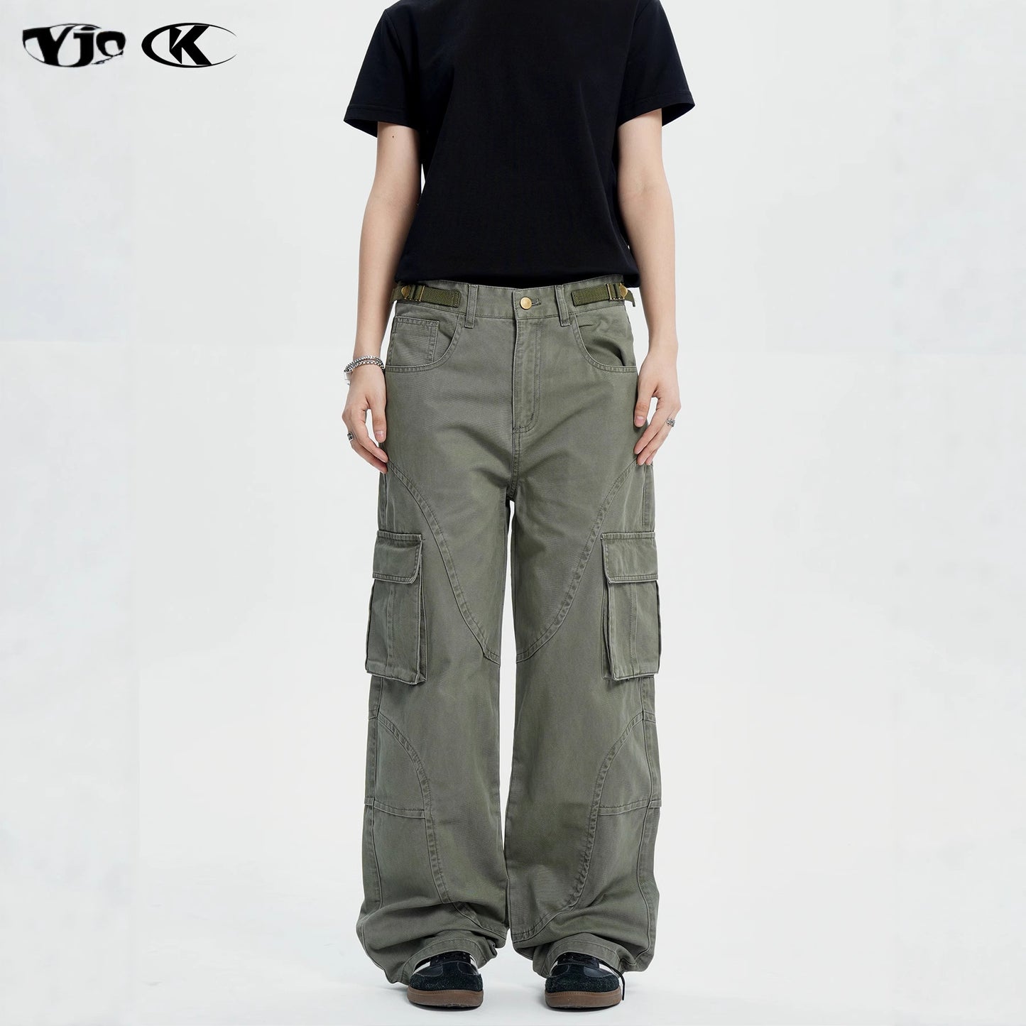 Deconstructed Multi-Pocket Design Slim Straight Loose Wide-Leg Casual Long Pants