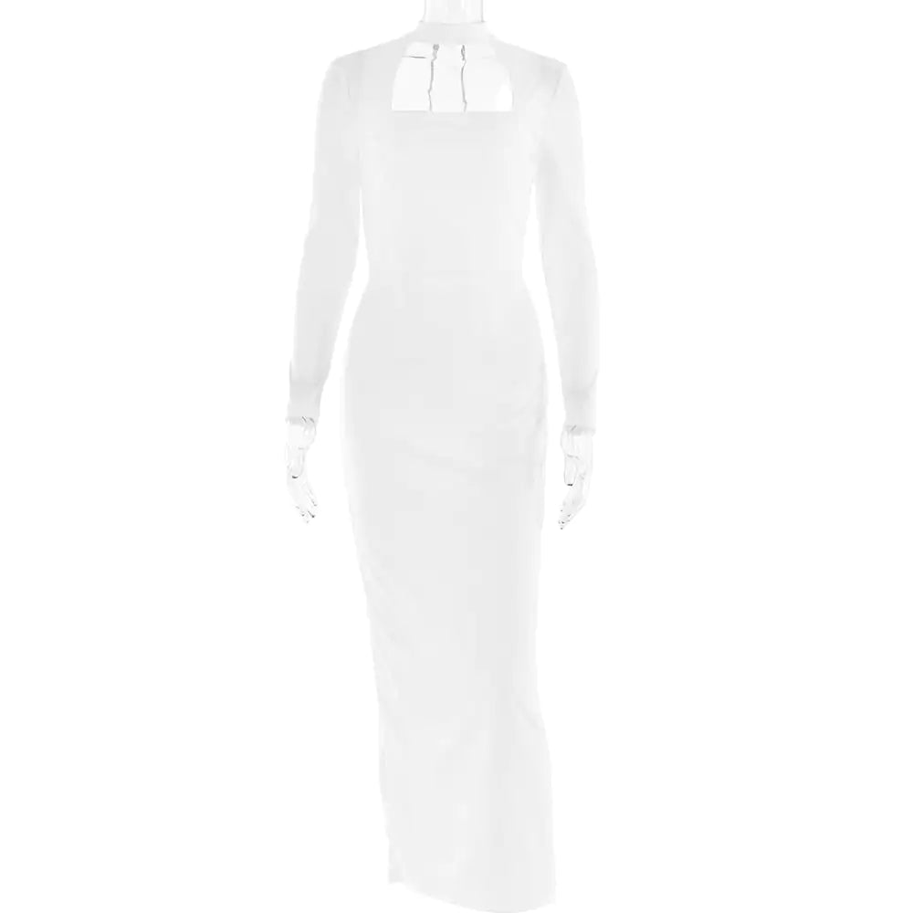 Backless Rhinestone Long Sleeve Slit Dress