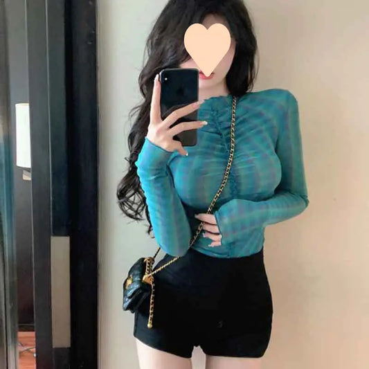 Mesh Micro Sheer Slim Fit Women's Top