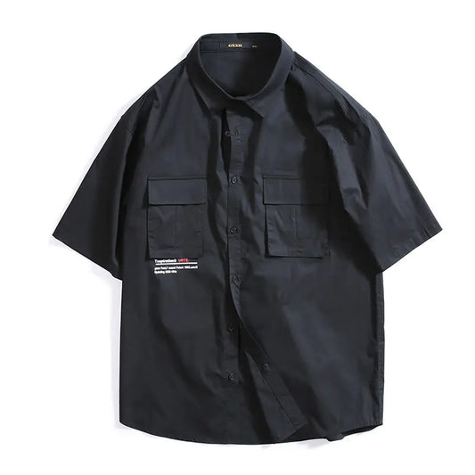 Plus Size Black Short Sleeve Printed Shirt for Men