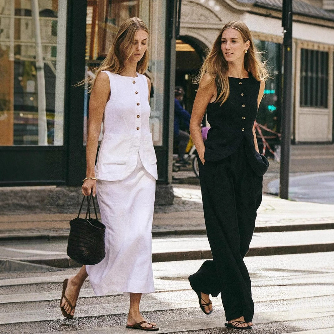 Vest High-Waist Skirt Set Linen Casual Suit for Women