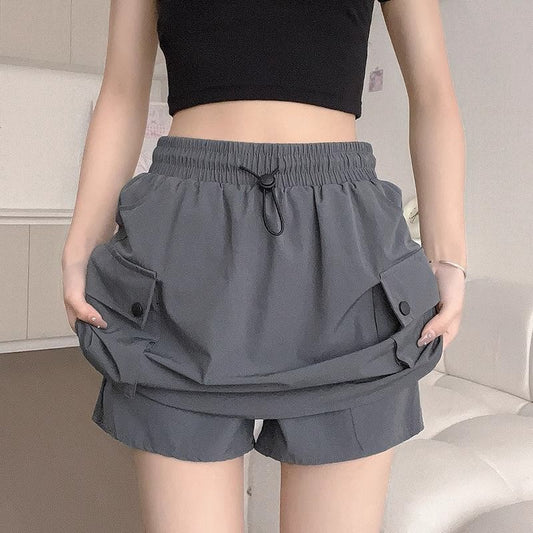 Gray Workwear Skirt Women's Summer Thin High-Waist A-Line Wide-Leg Mini Skirt American Quick-Dry Short Skirt Pants