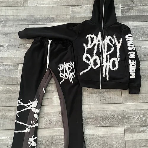 Casual Street Letter Print Full Zip Hoodie Jacket