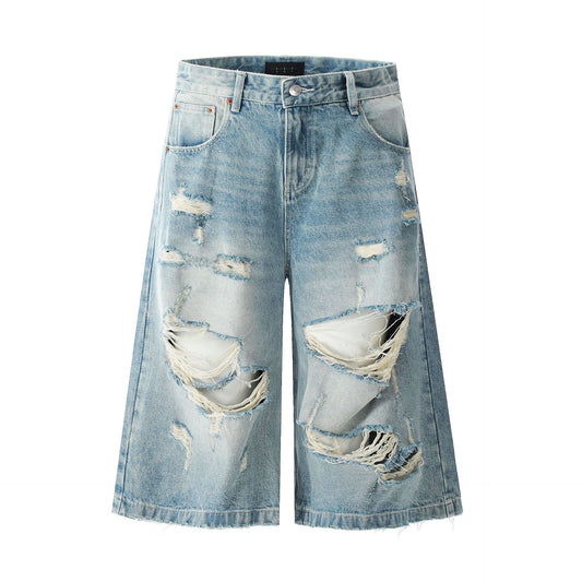 Design Seven-Quarter Denim Pants Washed Loose Straight Trendy Shorts