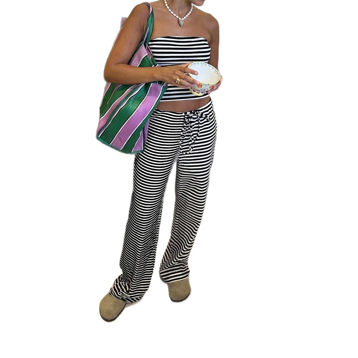 Casual Vacation Slim Long Pants Two-Piece Set Women's