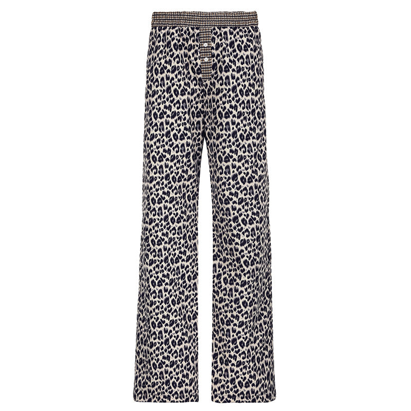 Women's Leopard Print Fuzzy Low Waist Pants One Shoulder Tight Long Sleeve T-Shirt Casual Suit