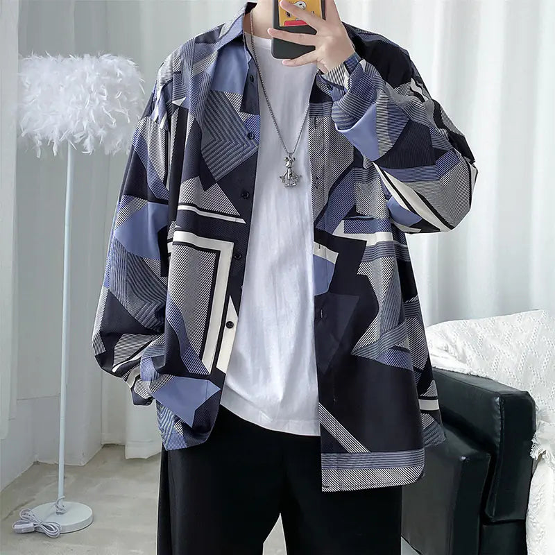 Men's Retro Floral Long Sleeve Shirt - Casual Loose Fit