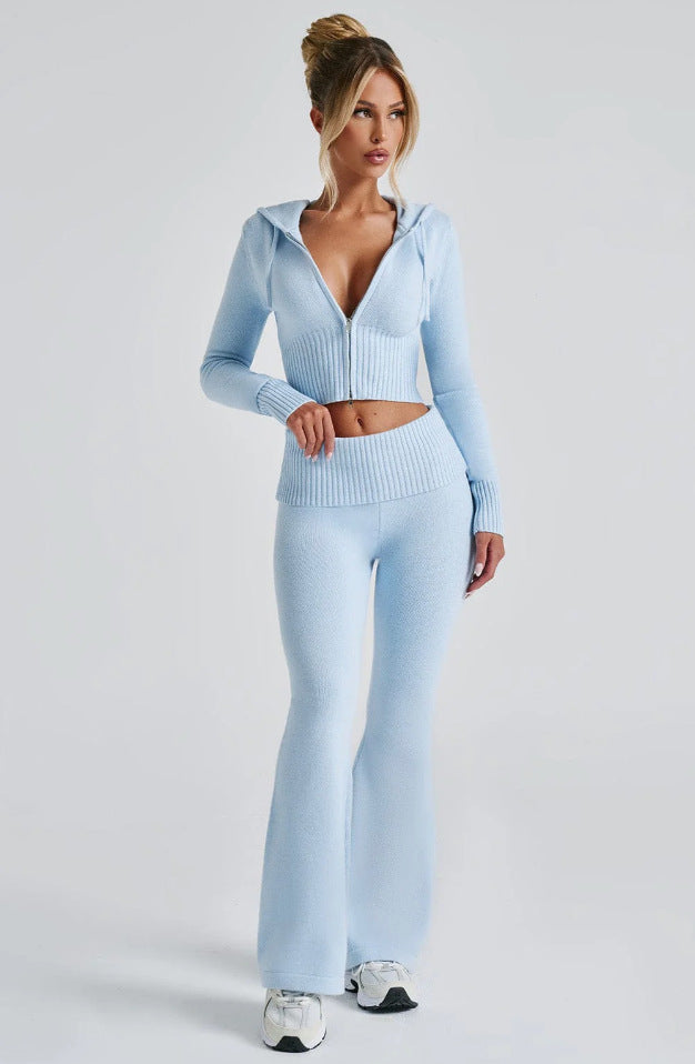 Women's Slim Short Hooded Top and Casual Pants Fashion Set Two-piece Suit
