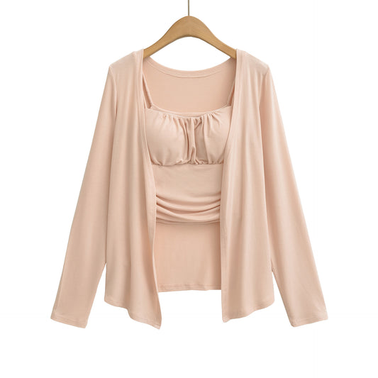 Long Sleeve Cardigan and Small Strap Two-Piece Set