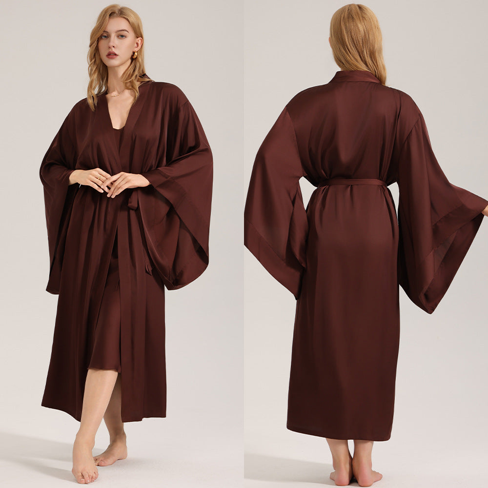 Solid color suspender outer robe two-piece set