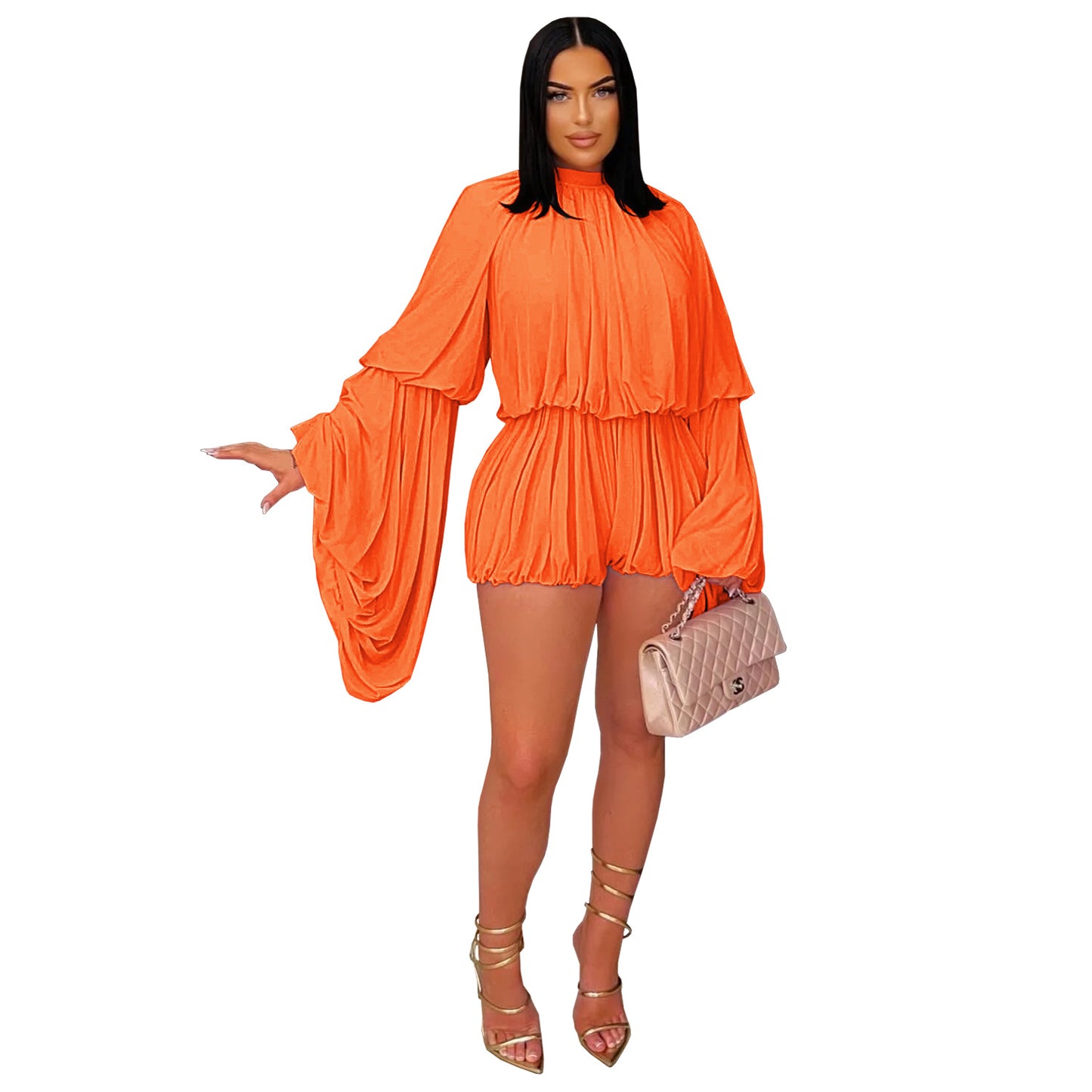 Casual Pleated Solid Color Jumpsuit Shorts