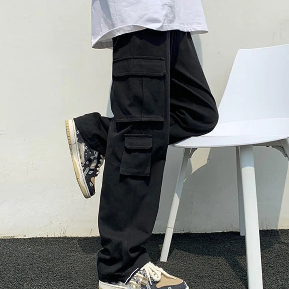 Men's Loose Straight Multi-Pocket Drawstring Work Pants