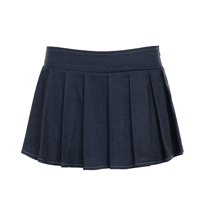 Style Original Color Knit Strapless Crop Top Low Waist Short Pleated Skirt  Personality Spicy Girl Casual Set