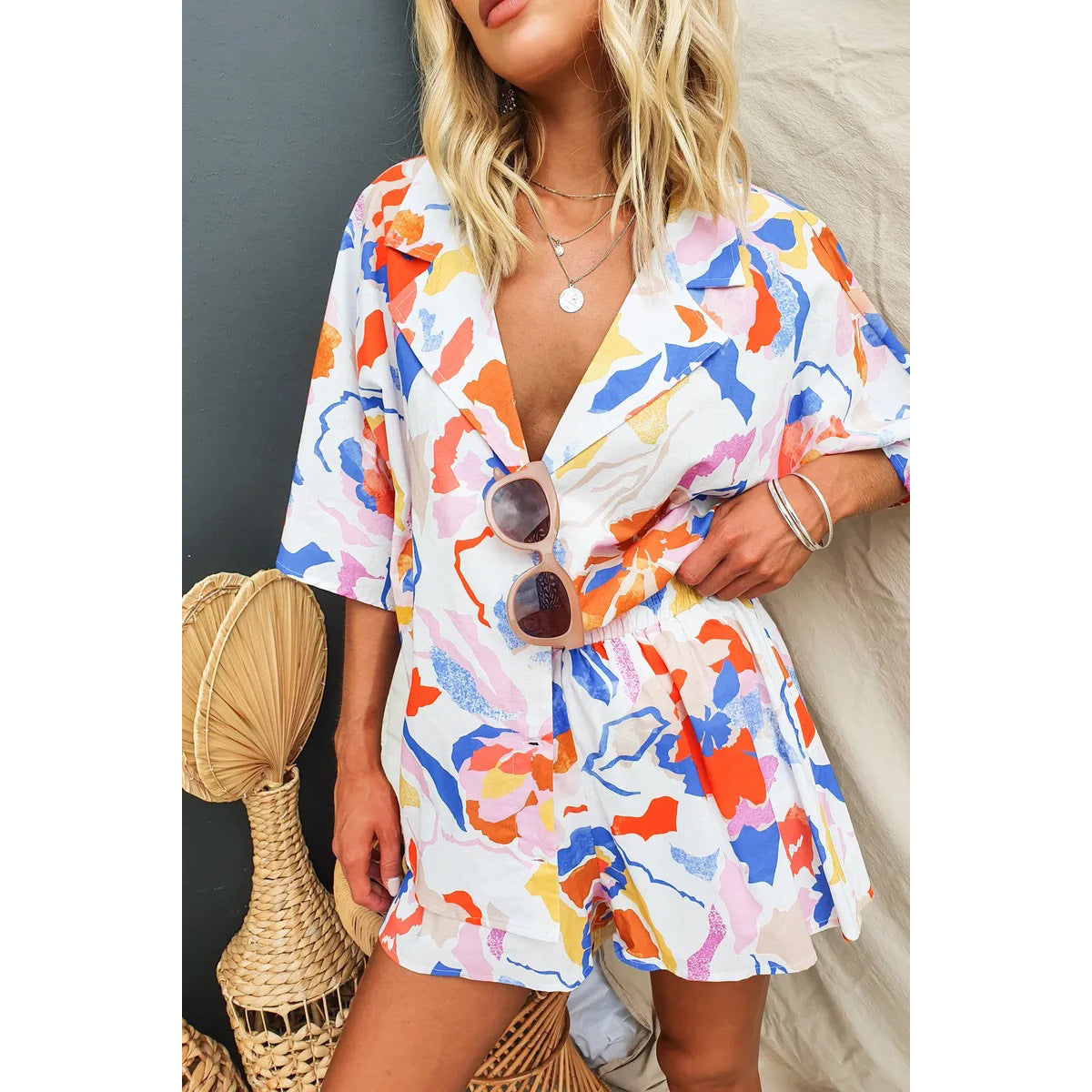 Casual Collar Loose Vacation Elastic Waist Two-Piece Set