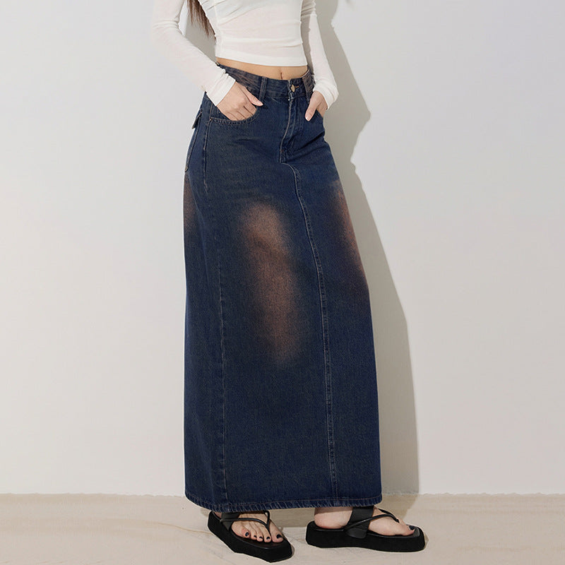 Sensational Versatile Personalized Denim Midi Skirt Women Spring  Slimming Heightening Denim Long Skirt