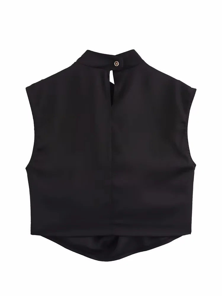 Women's Clothing Set - Off-the-Shoulder Sleeveless Top + Buttoned Skirt