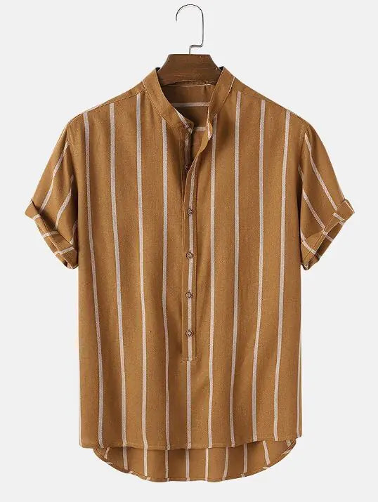 Men's Striped Short Sleeve Collar Shirt - Stylish Design