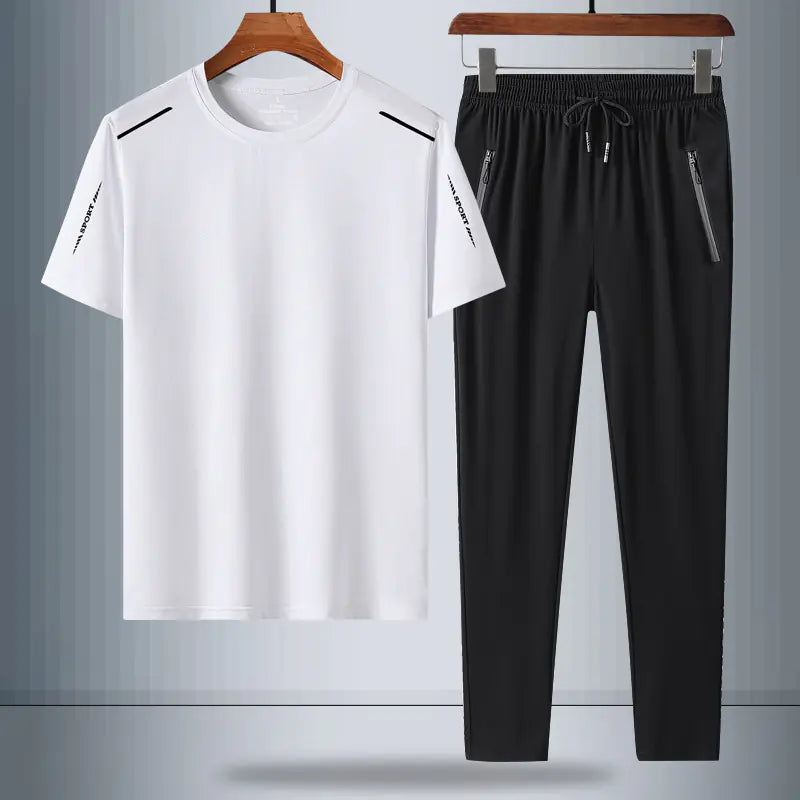 Men's Summer Ice Silk Quick-Dry T-Shirt & Trousers Set