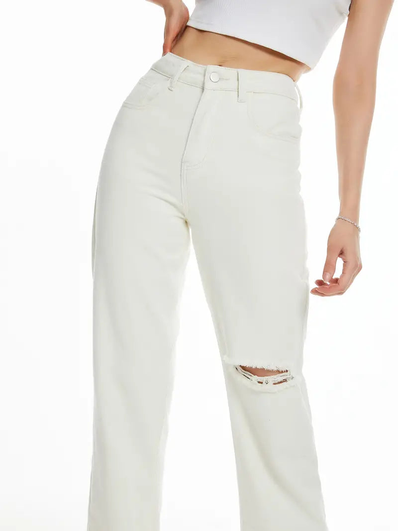 Y2K Style Women's Ripped High Waist Straight Jeans